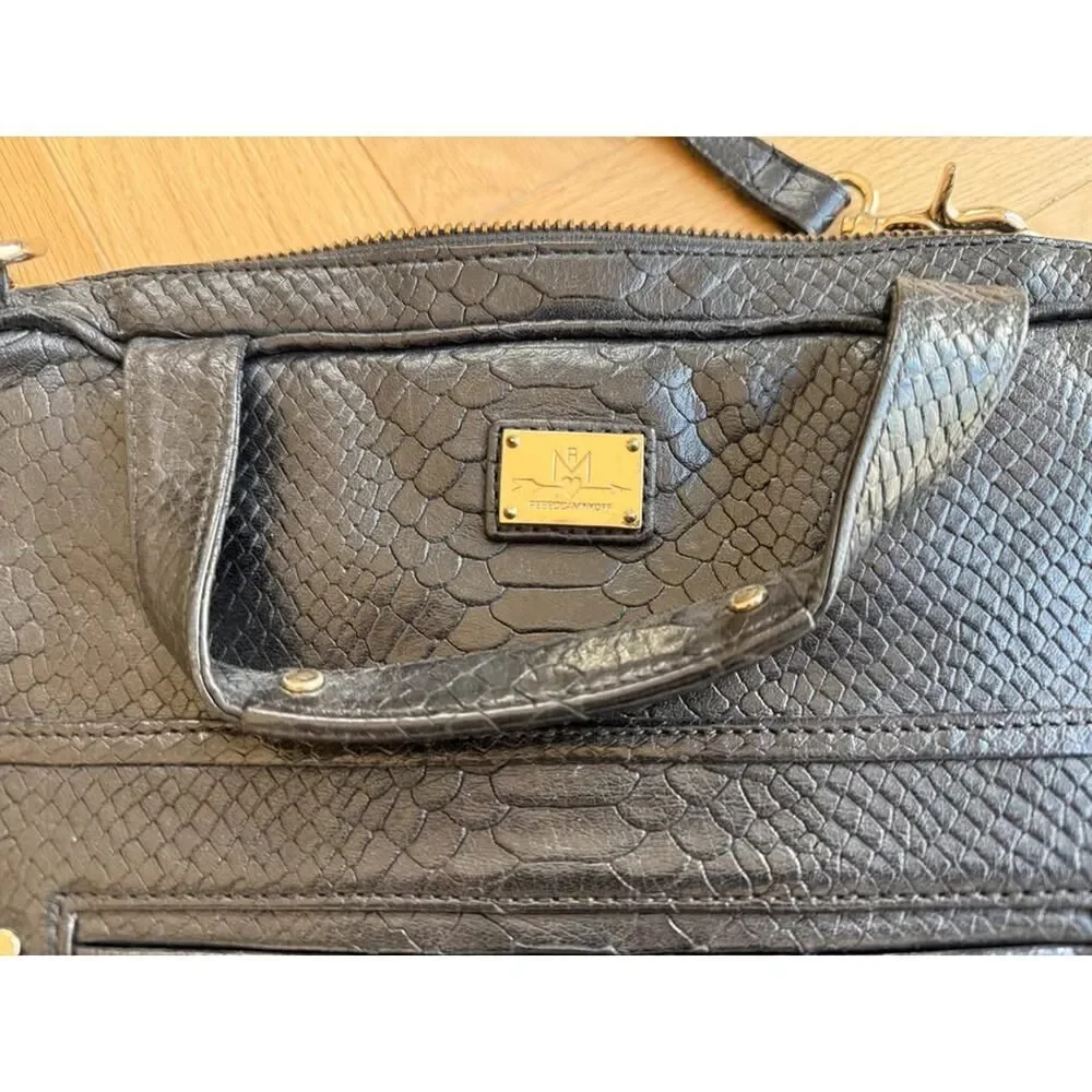 Rebecca Minkoff Black Python Embossed Leather Laptop Bag